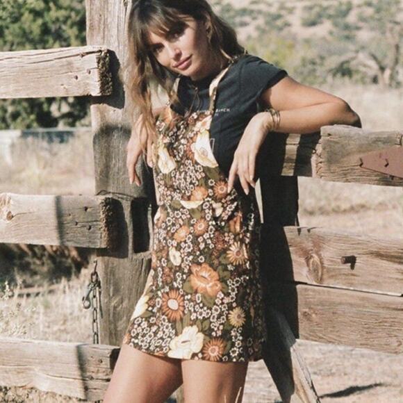Spell & the Gypsy Collective Mustard Desert Daisy Pinafore Mini Dress Women's XS - Picture 2 of 11